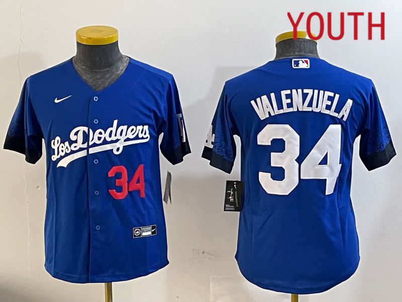 Youth Los Angeles Dodgers #34 Valenzuela 2024 blue jersey 2024112002